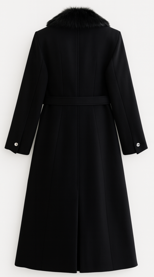 Abrigo con cuello de piel cálido y cinturón para mujer